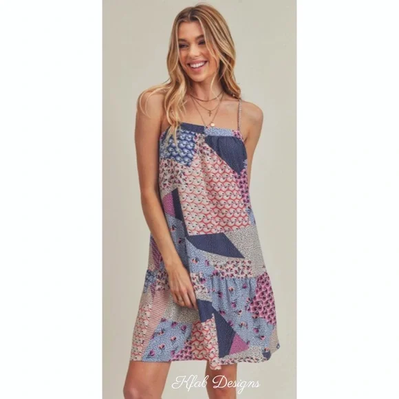LAST 1! Multi Print Flowy Silhouette Spring Spaghetti Adjustable Strap Dress! - Picture 1 of 7